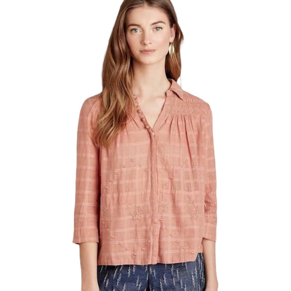 Anthro Vanessa Virginia Edisto Dusty Rose Top Sz 0 - Picture 6 of 7